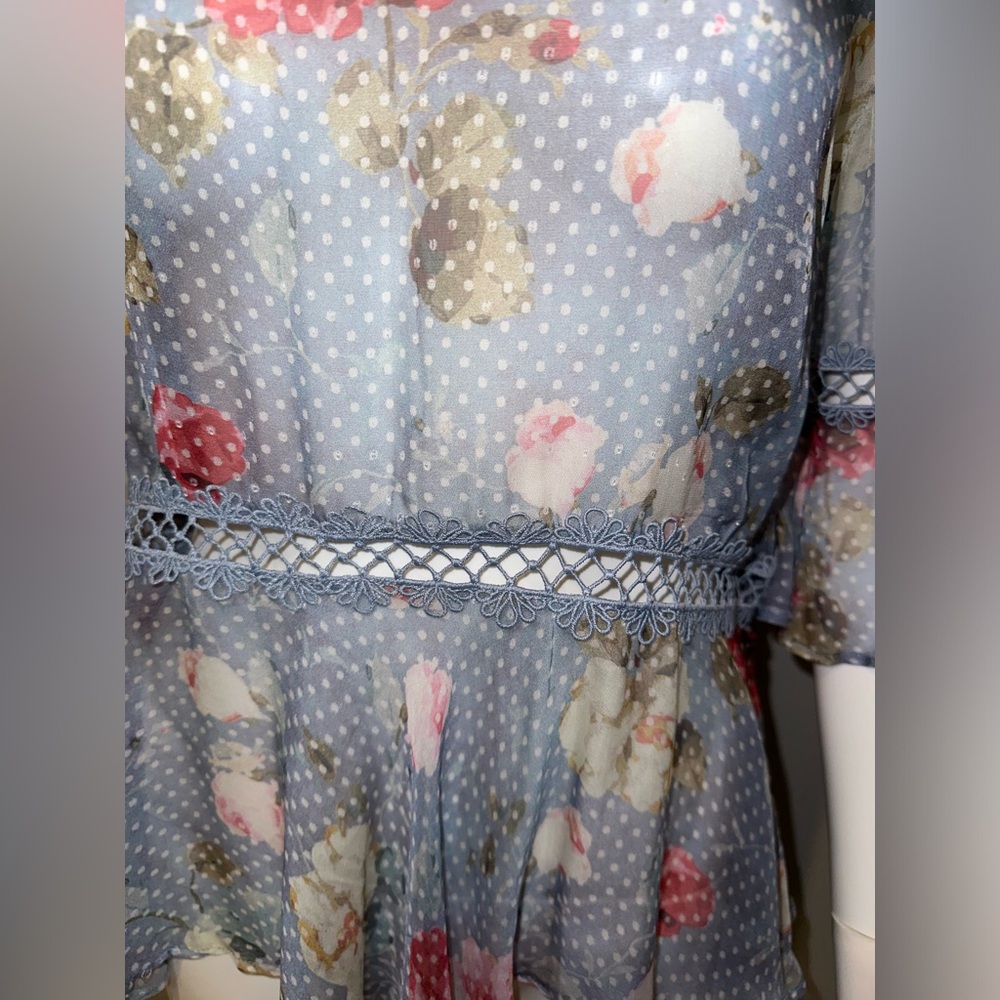 $495 ZIMMERMANN blue floral polka dot sheer peplum silk blouse top US 4 AUS 0 - Picture 3 of 7